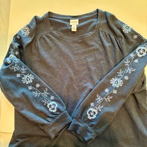 Boho Embroidered Sleeves Stylish Chico’s Casual Top Sz XL